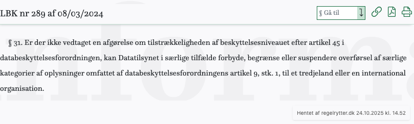 Screenshot af § 31. fra retsinformation.dk