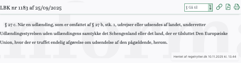 Screenshot af § 27 c. fra retsinformation.dk