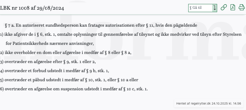 Screenshot af § 7 a. fra retsinformation.dk