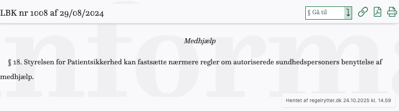 Screenshot af § 18. fra retsinformation.dk