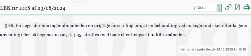 Screenshot af § 86. fra retsinformation.dk
