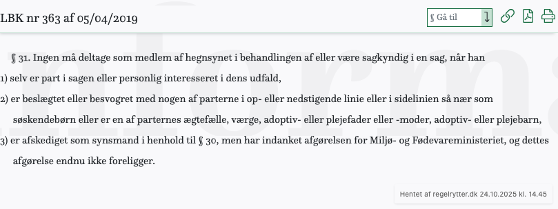 Screenshot af § 31. fra retsinformation.dk