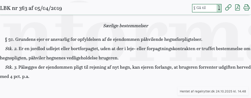 Screenshot af § 50. fra retsinformation.dk