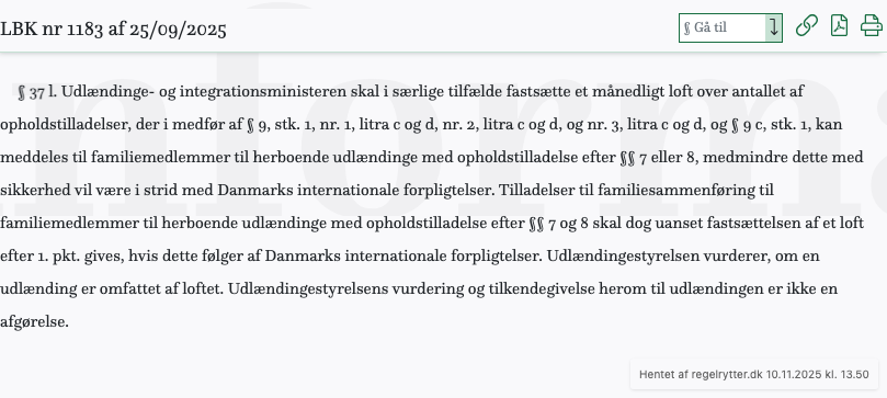 Screenshot af § 37 l. fra retsinformation.dk