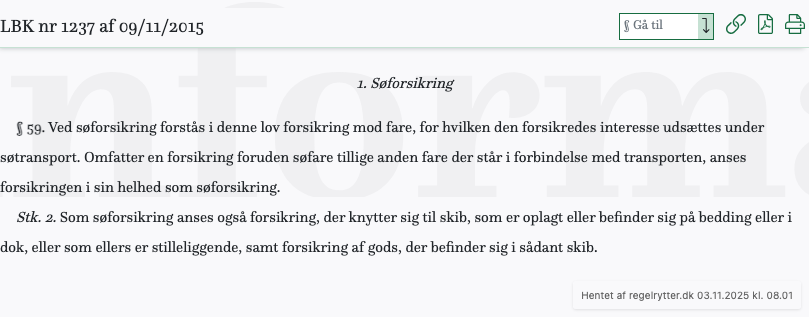 Screenshot af § 59. fra retsinformation.dk