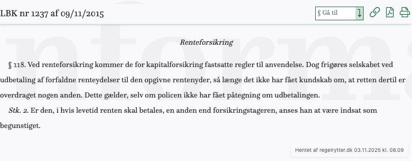Screenshot af § 118. fra retsinformation.dk