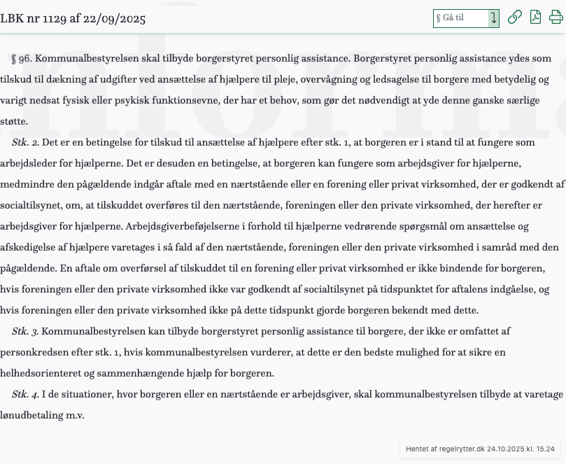 Screenshot af § 96. fra retsinformation.dk