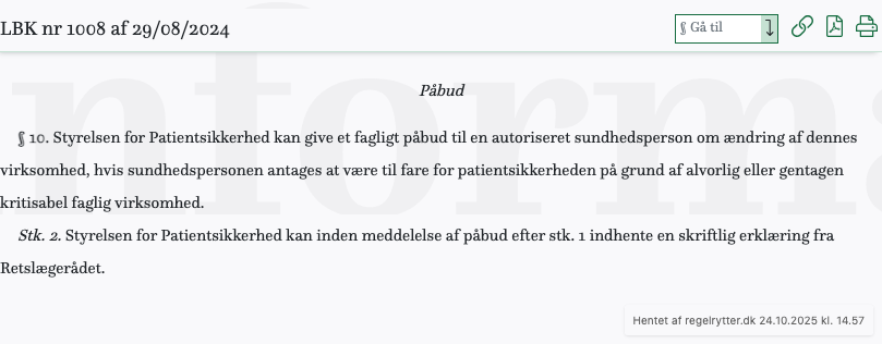 Screenshot af § 10. fra retsinformation.dk