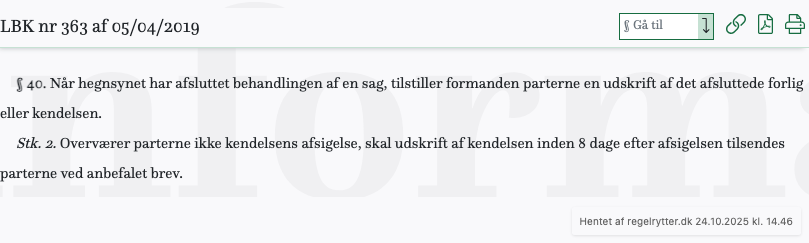 Screenshot af § 40. fra retsinformation.dk