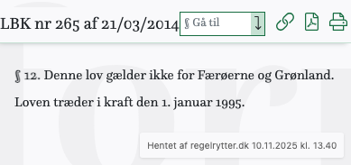 Screenshot af § 12. fra retsinformation.dk
