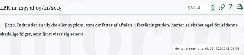 Screenshot af § 120. fra retsinformation.dk