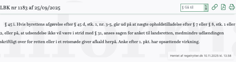 Screenshot af § 45 i. fra retsinformation.dk