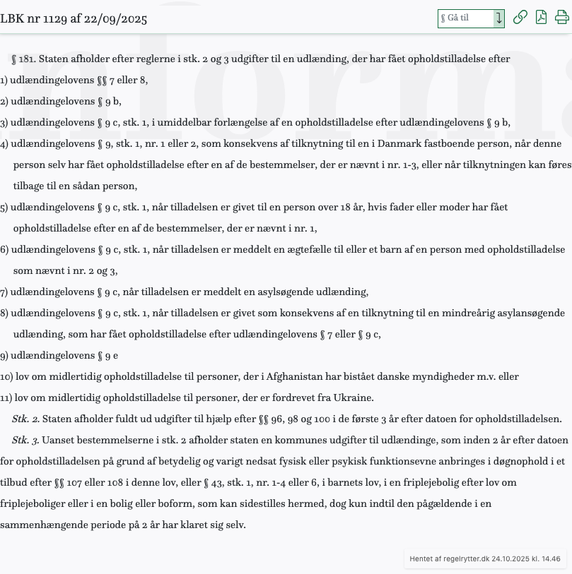 Screenshot af § 181. fra retsinformation.dk