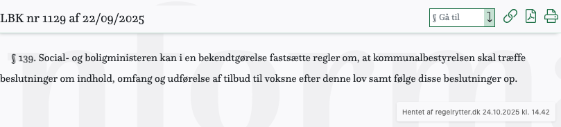 Screenshot af § 139. fra retsinformation.dk