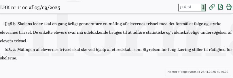 Screenshot af § 56 b. fra retsinformation.dk