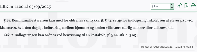 Screenshot af § 27. fra retsinformation.dk