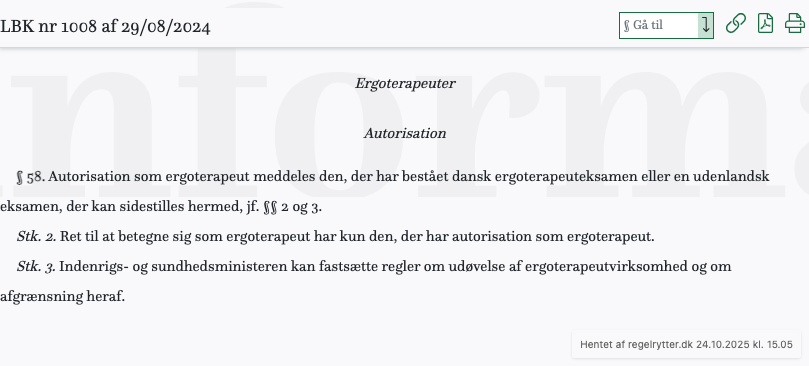 Screenshot af § 58. fra retsinformation.dk