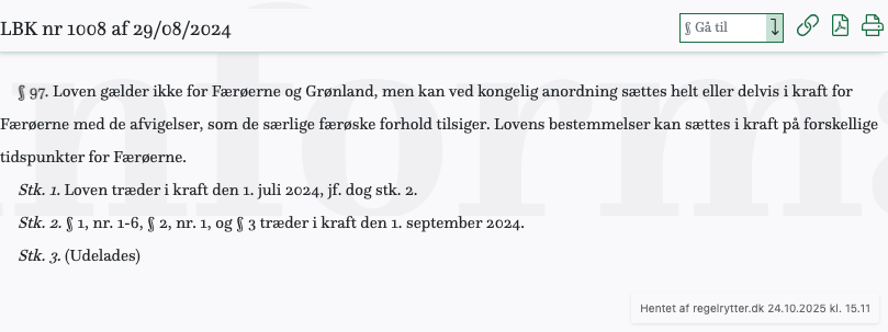 Screenshot af § 97. fra retsinformation.dk