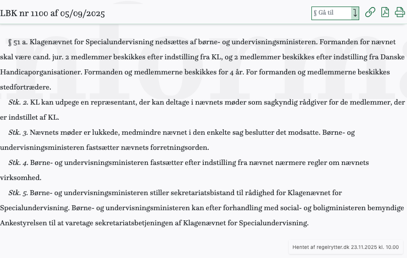 Screenshot af § 51 a. fra retsinformation.dk