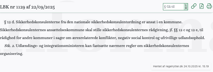 Screenshot af § 12 d. fra retsinformation.dk