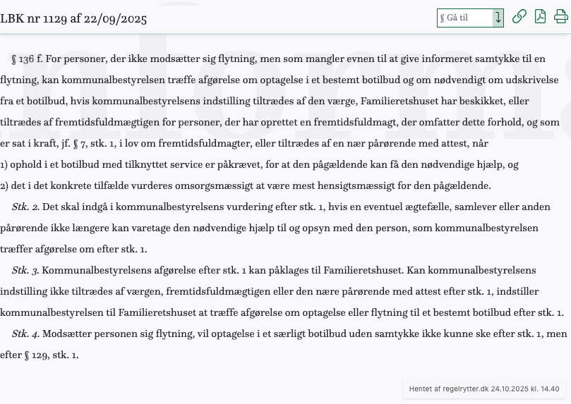 Screenshot af § 136 f. fra retsinformation.dk