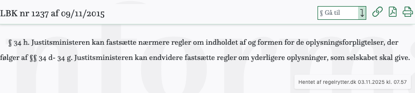 Screenshot af § 34 h. fra retsinformation.dk