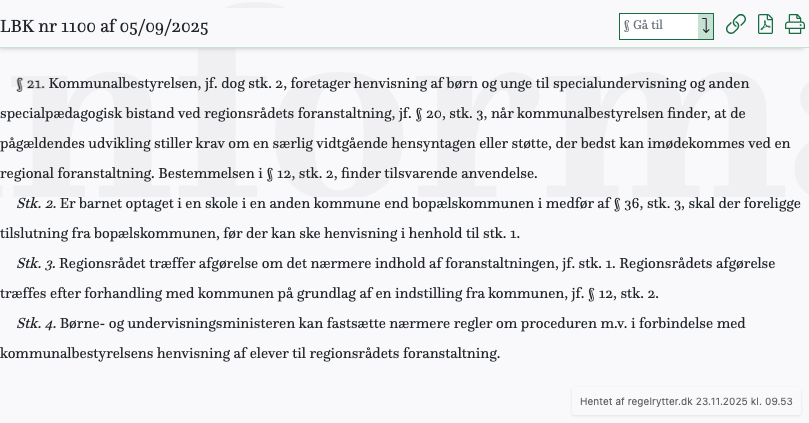 Screenshot af § 21. fra retsinformation.dk