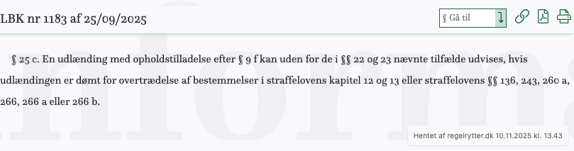 Screenshot af § 25 c. fra retsinformation.dk
