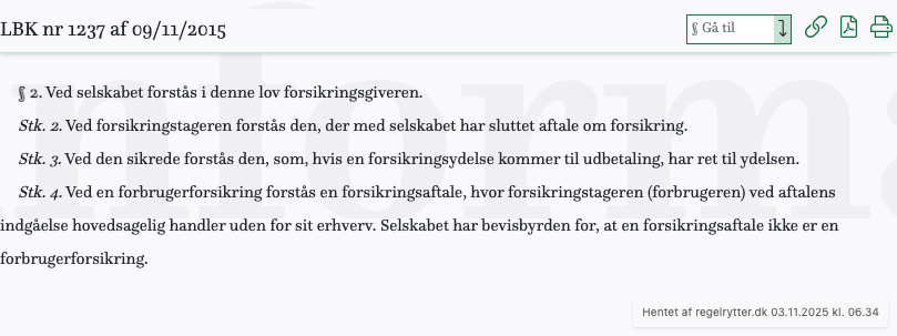 Screenshot af § 2. fra retsinformation.dk