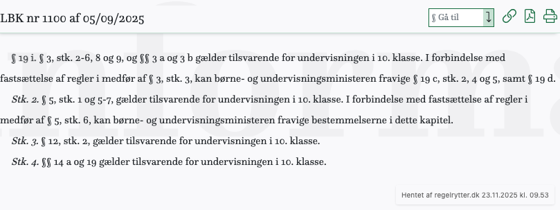Screenshot af § 19 i. fra retsinformation.dk