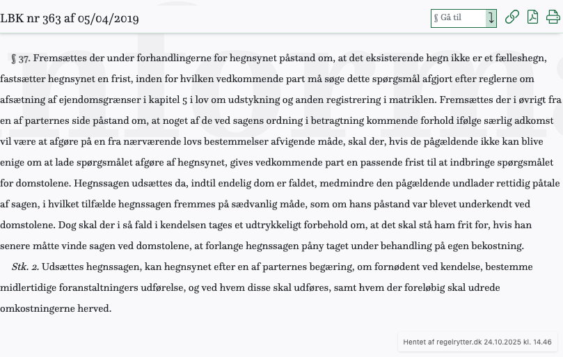 Screenshot af § 37. fra retsinformation.dk