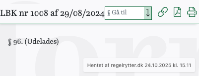 Screenshot af § 96. fra retsinformation.dk