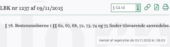 Screenshot af § 78. fra retsinformation.dk