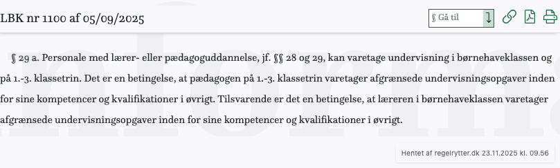 Screenshot af § 29 a. fra retsinformation.dk