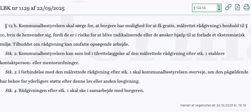Screenshot af § 12 b. fra retsinformation.dk