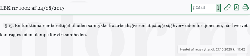 Screenshot af § 15. fra retsinformation.dk