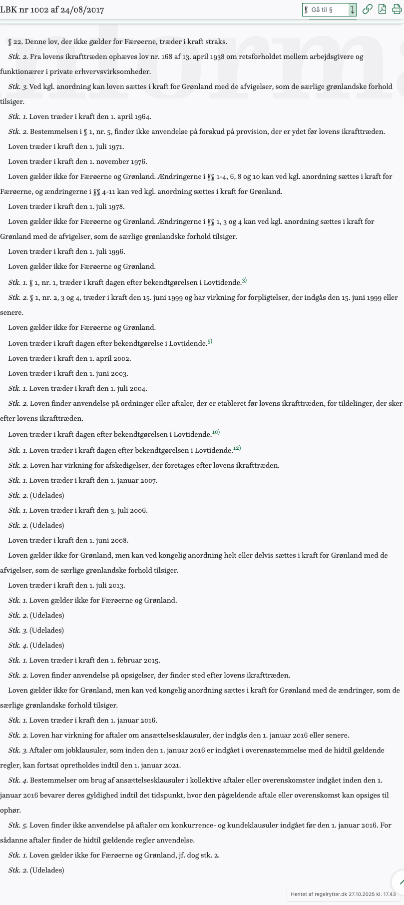 Screenshot af § 22. fra retsinformation.dk