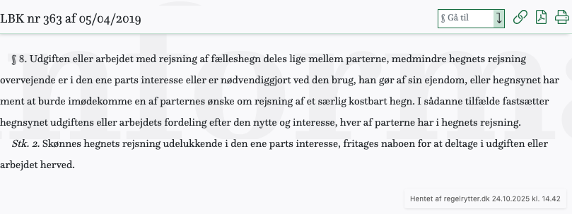 Screenshot af § 8. fra retsinformation.dk