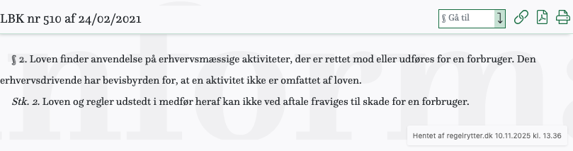 Screenshot af § 2. fra retsinformation.dk