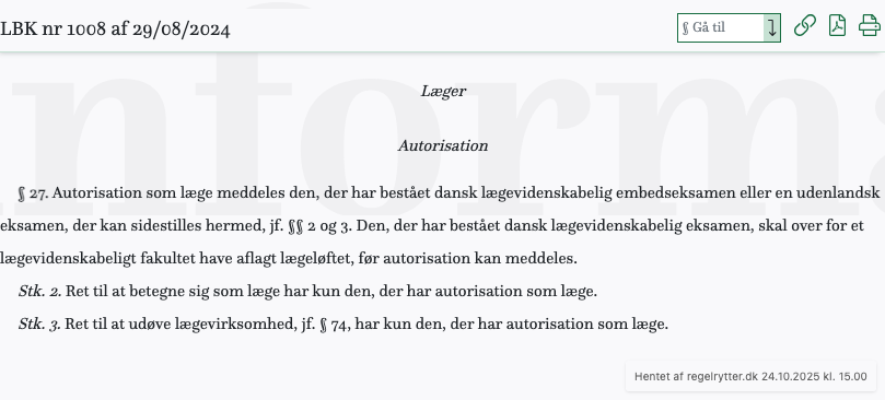 Screenshot af § 27. fra retsinformation.dk