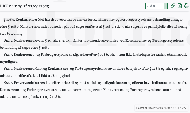 Screenshot af § 108 c. fra retsinformation.dk