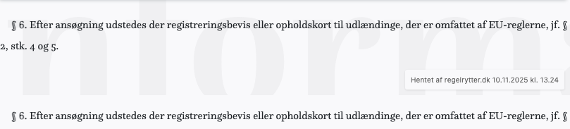 Screenshot af § 6. fra retsinformation.dk