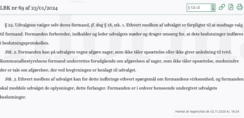 Screenshot af § 22. fra retsinformation.dk