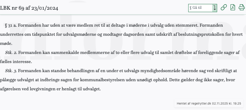 Screenshot af § 31 a. fra retsinformation.dk