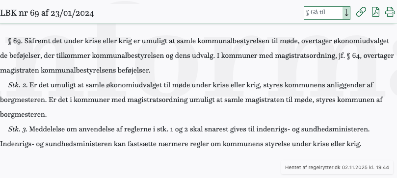 Screenshot af § 69. fra retsinformation.dk