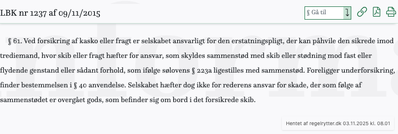 Screenshot af § 61. fra retsinformation.dk
