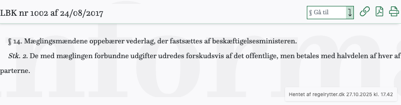 Screenshot af § 14. fra retsinformation.dk