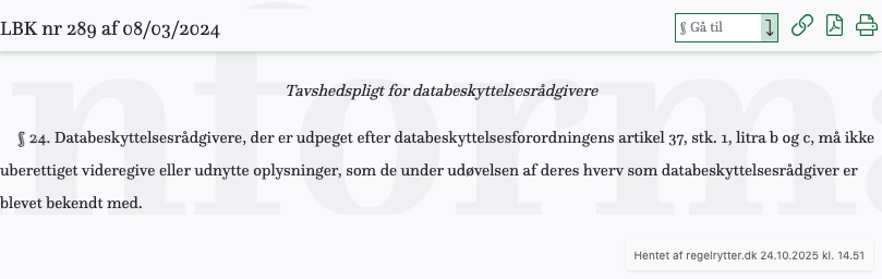 Screenshot af § 24. fra retsinformation.dk