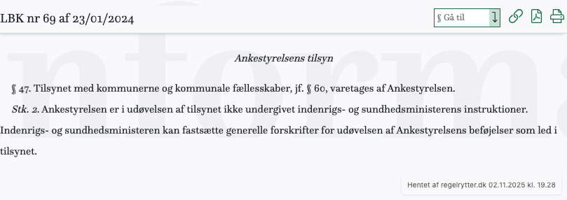 Screenshot af § 47. fra retsinformation.dk
