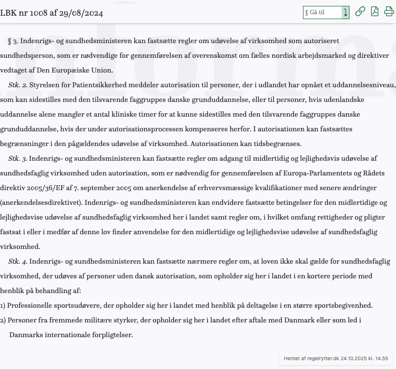 Screenshot af § 3. fra retsinformation.dk